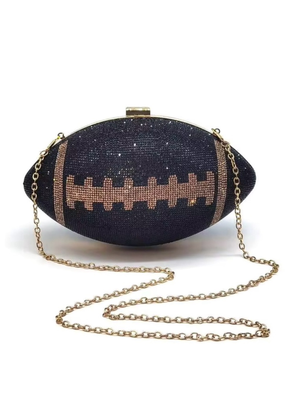 Black and Gold Football Clutch Bag with Chain Strap